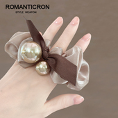 珍珠头绳发圈韩新款 女高级感大肠发饰头花扎头发网纱温柔原创发绳