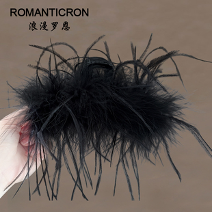 后脑勺抓夹大号发量大秋冬羽毛超好看 绝美黑色盘发毛毛鲨鱼发夹