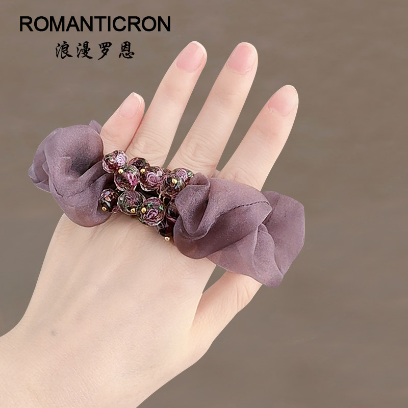 扎头发圈女高级感洋气时尚紫色头饰法式不勒头发成人低马尾头花