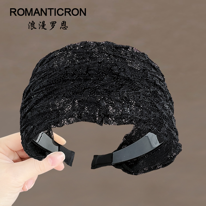 发箍女款夏头顶遮白发宽边成人黑色蕾丝头箍洋气减龄带齿防滑发卡