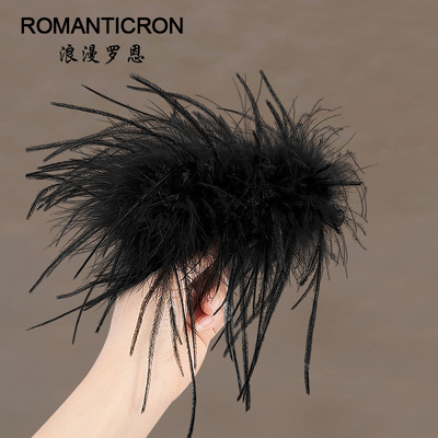 发夹女后脑勺秋冬鸵鸟毛大号黑色毛绒成人2025超火马尾香蕉夹竖夹