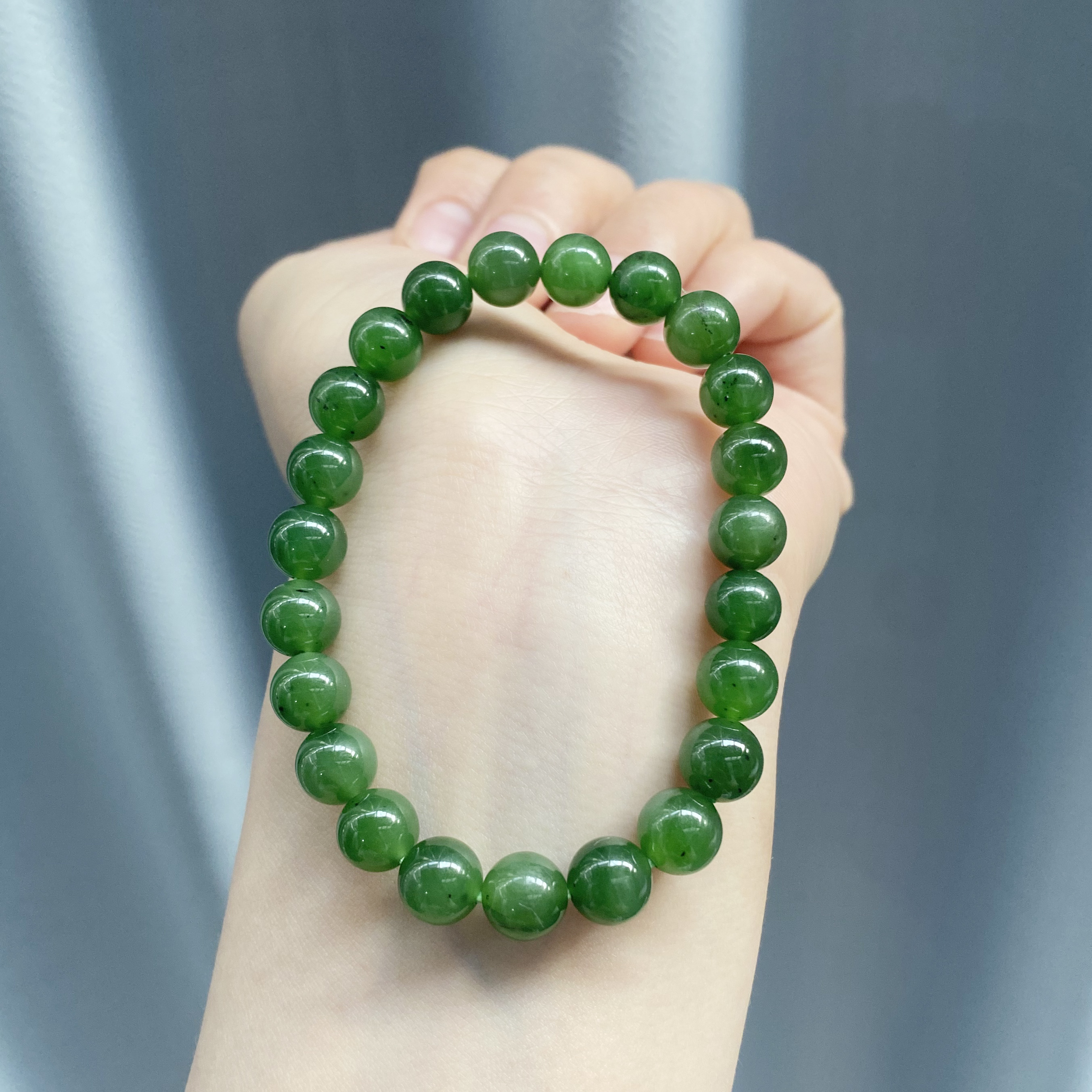 新疆天然和田玉碧玉卡8碧玉手串