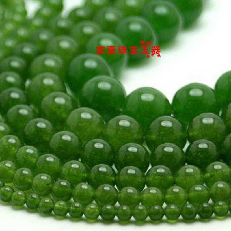 新疆和田碧玉散珠菠菜绿玉髓圆珠子diy配饰手链项链半成品玉珠子