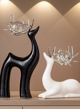 水晶球小鹿客厅摆件高端大气上档次酒柜电视展示柜高端艺术