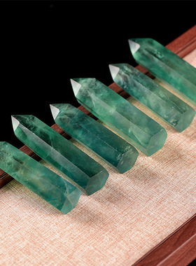 天然水晶绿萤石水晶柱原石单尖六棱七彩萤石家居桌面摆件