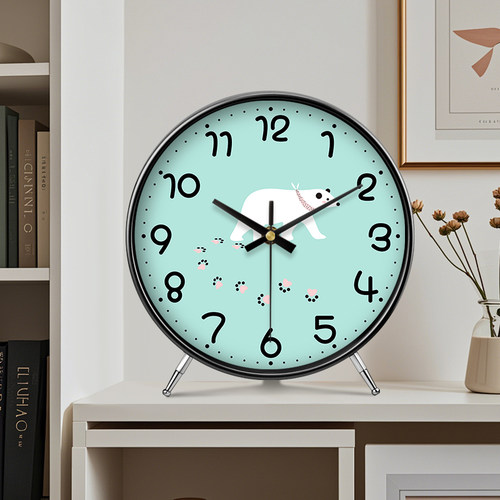 小熊家用时尚石英钟座钟可爱儿童房客厅时钟桌面创意摆件台式钟表