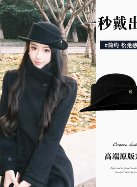 简约赫本风黑色风格礼帽女秋季法式千金复古百搭马术帽高级感