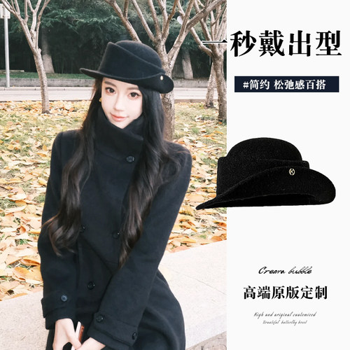 简约赫本风黑色风格礼帽