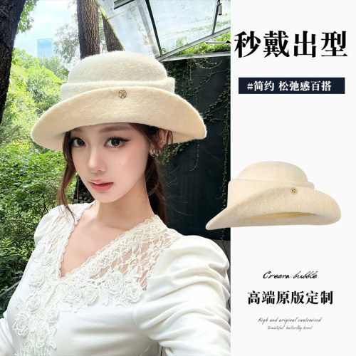赫本风~卷边千金礼风帽子女