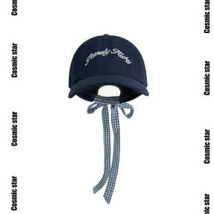 2025新款 蝴蝶结绑带复古格纹字母刺绣棒球帽女春夏百搭鸭舌帽 韩版