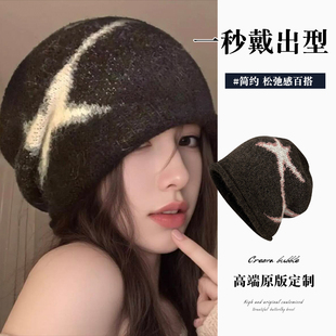 韩版 街头情侣堆堆帽男保暖护耳帽 复古五角星套头针织帽女秋冬韩版