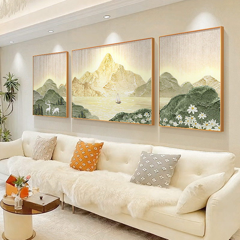 山水画客厅挂画沙发背景墙装饰画背有靠山2024新款壁画原木奶油风