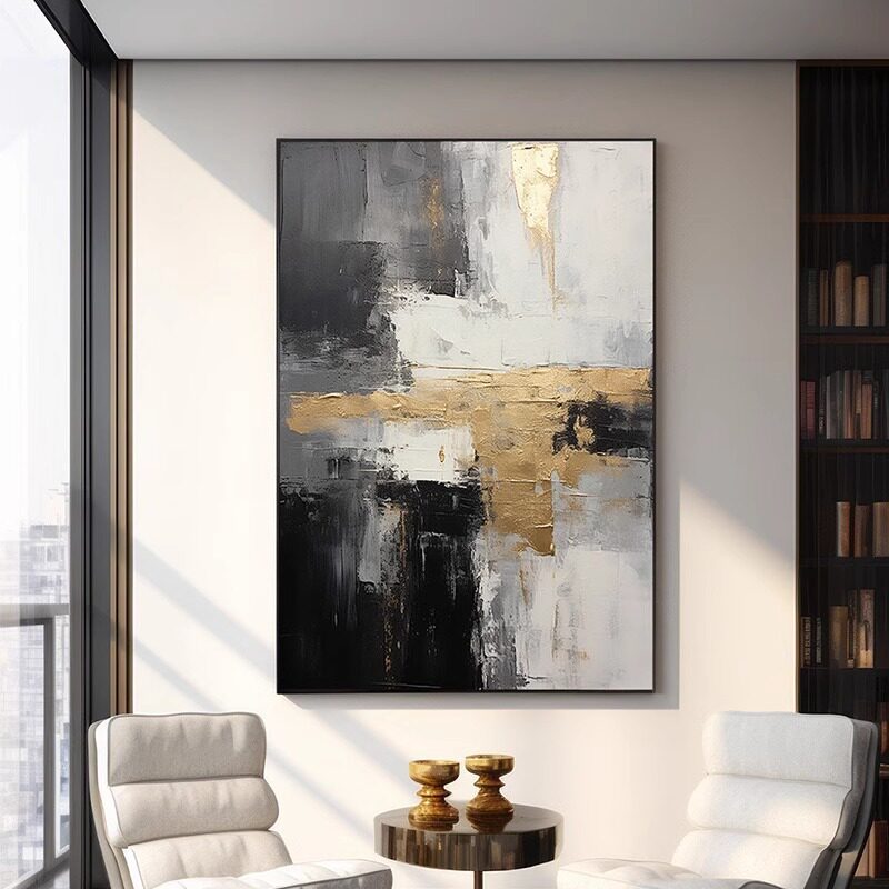 现代简约风客厅背景墙装饰画高级感轻奢餐厅玄关走廊挂画手绘油画