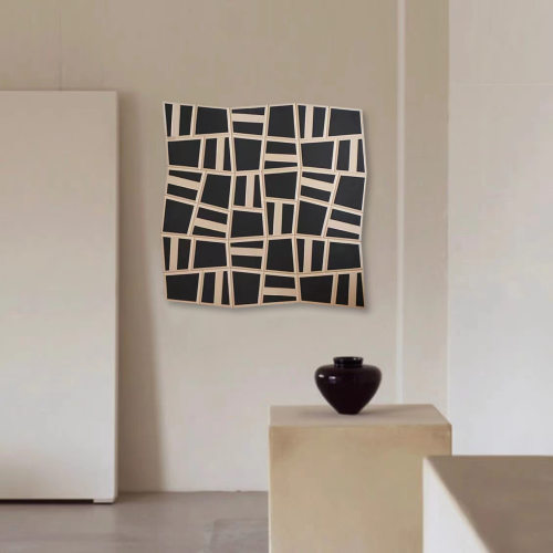 现代简约3D立体木雕侘寂风客厅沙发背景装饰画玄关走廊几何艺术画