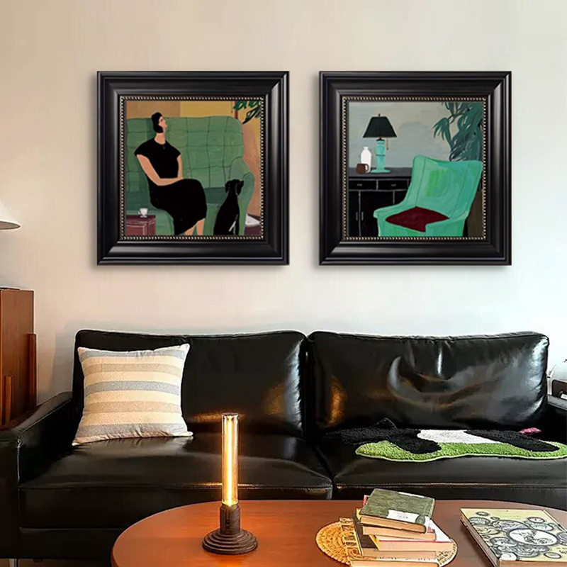 中古风客厅装饰画小众艺术高级感卧室餐厅壁画复古抽象人物摆挂画