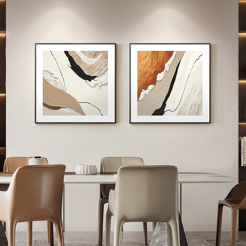 侘寂风方形餐厅装饰画抽象高级感客厅挂画现代简约沙发背景墙壁画图片