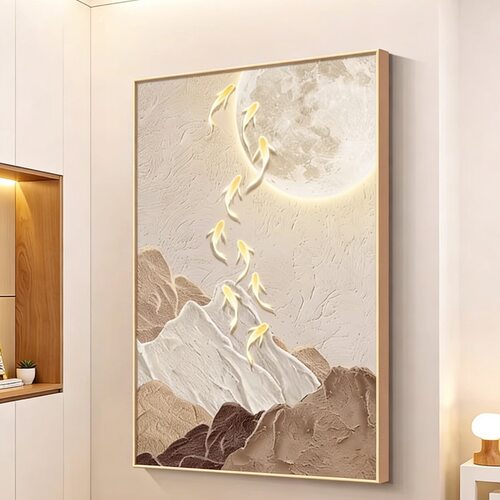 九鱼图客厅挂画沙发背景墙现代简约玄关装饰画侘寂风年年有余壁画