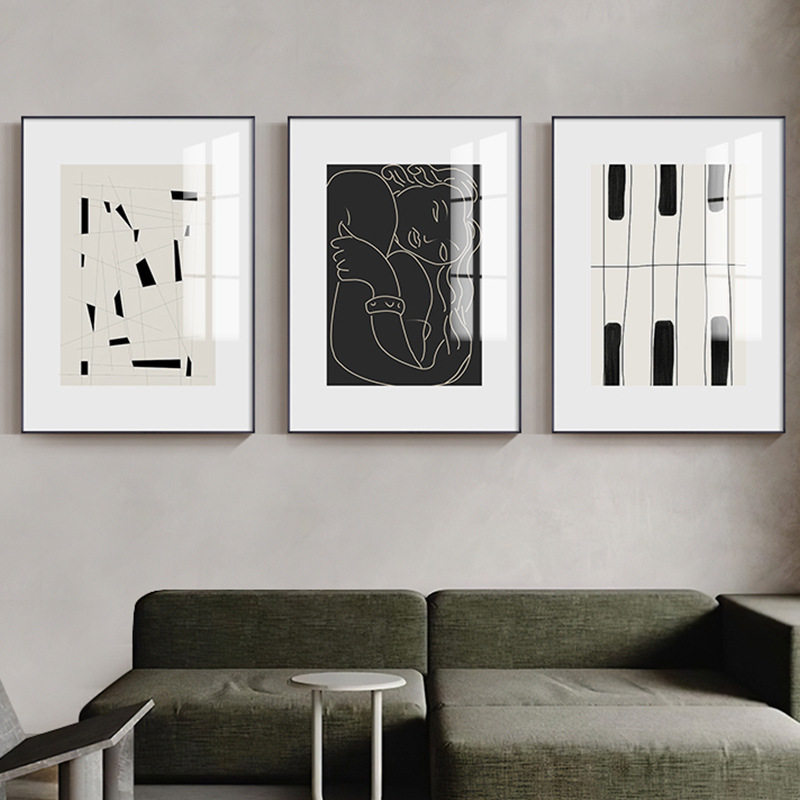 现代简约客厅装饰画马蒂斯人物线条餐厅饭厅挂画黑白文艺卧室壁画