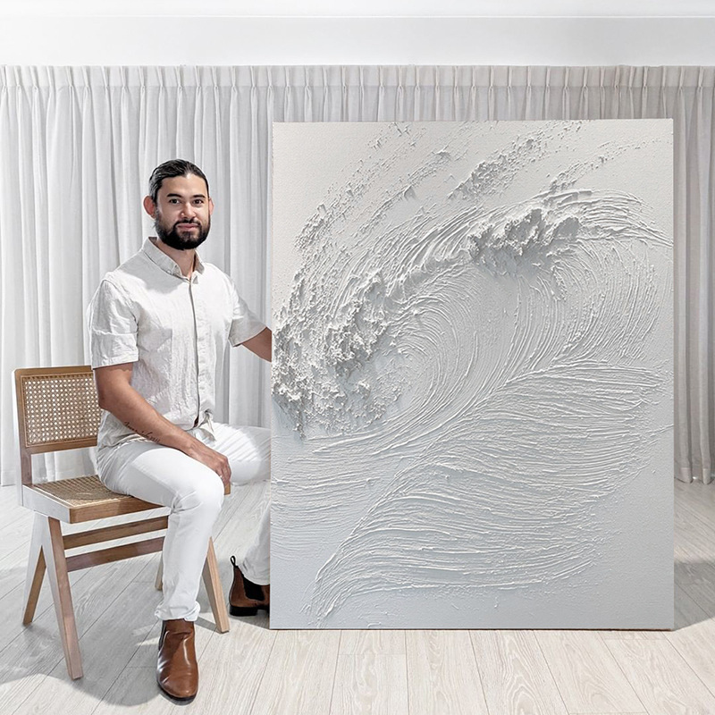 纯手绘油画现代简约抽象立体肌理画玄关走廊装饰画澎湃巨浪壁画图片