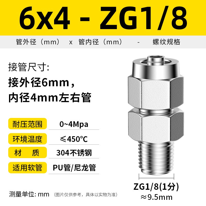 气管快速接头气动304不锈钢快拧带螺纹直通外丝锁母PC4Q/6/8/10-0