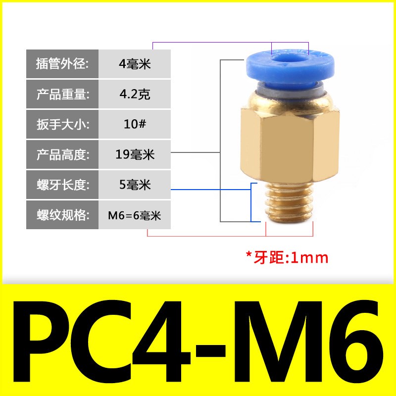 气管快速接头公制螺纹直通模具PC8-M6/M8/M10/M12/MU14/M16铜水嘴