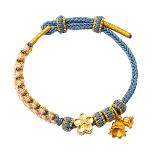 桃花手绳编织绳情侣手链女2023年新款diy串黄金转运珠儿童红绳