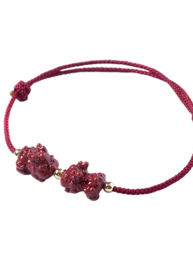 情侣手工本命年朱砂红绳手链女匠