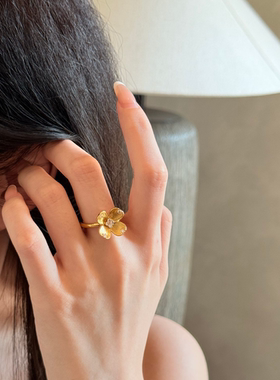 罗曼花戒指幸运之花轻奢复古小众设计精致气质指环女款