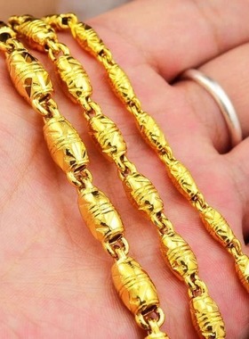 沙金橄榄链男士项链轻奢圆珠橄榄六角佛珠