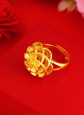 网红爆款立体花朵开口女士戒指环气质时尚沙金玫瑰花手饰品