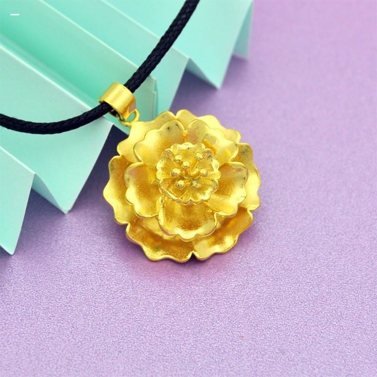 爆款女大花朵吊坠仿真沙金项链玫瑰花送老婆