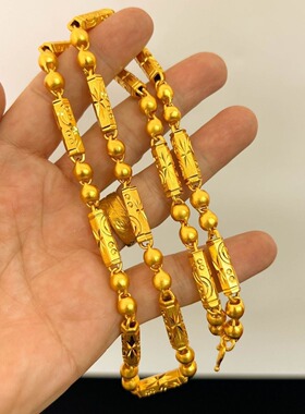 饰品米字六角间俩珠项链竹节哑光车花工艺项饰男女士潮流首饰