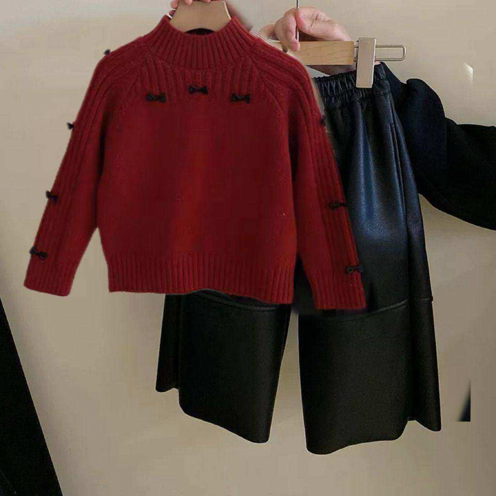 女童秋冬季新款红色毛衣中小童加绒防风保暖皮裤两件套过新年套装,童装/婴儿装/亲子装,套装,淘宝优惠券,粉丝福利购,淘宝优惠卷