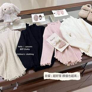 高级感女童打底毛衣秋冬2026新款洋气半高领木耳花边儿童针织衫潮