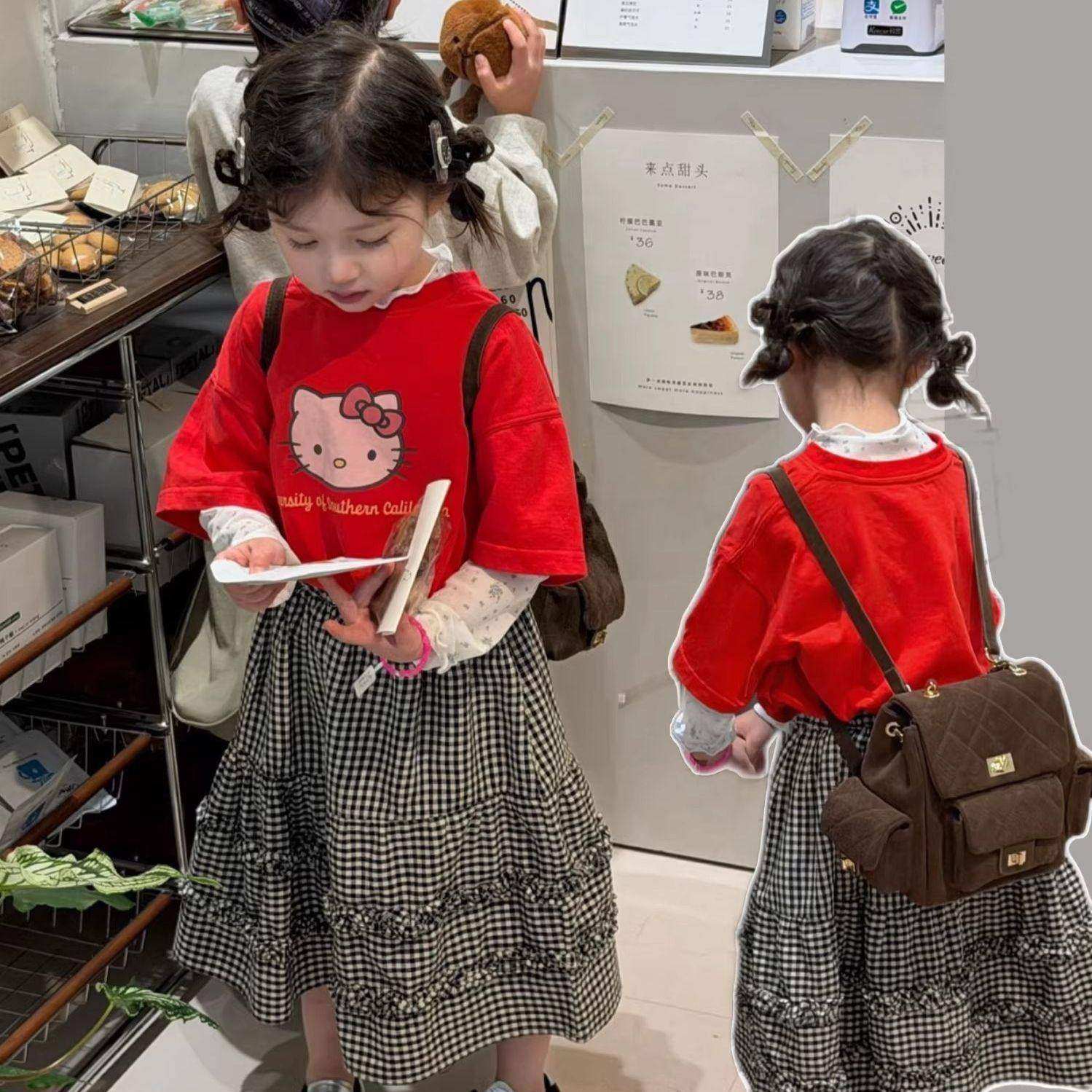 女童kt猫红色短袖T恤2026春夏装女宝宝可爱百搭半袖儿童棉质上衣,童装/婴儿装/亲子装,T恤,淘宝优惠券,粉丝福利购,淘宝优惠卷