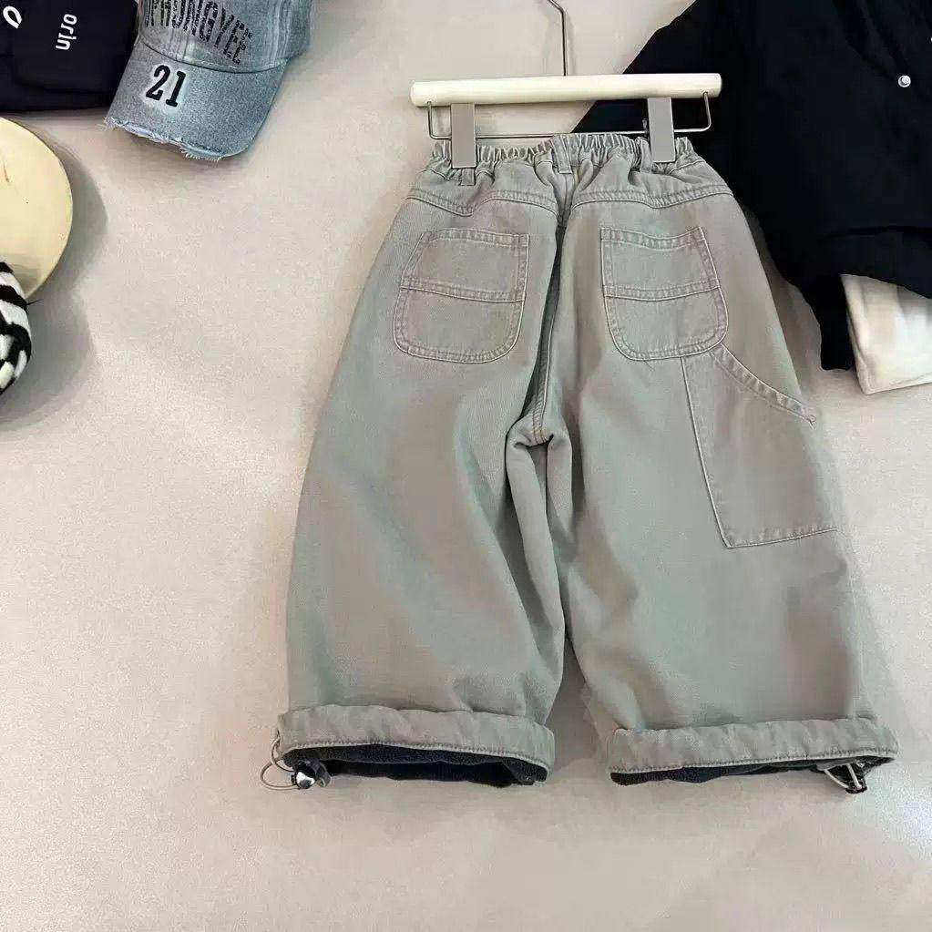 男童韩版加厚工装裤2025冬季新款童装百搭男童长裤纯色大口袋裤子,童装/婴儿装/亲子装,儿童牛仔裤,淘宝优惠券,粉丝福利购,淘宝优惠卷