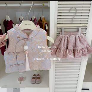 女童秋冬半身裙26冬装金丝绒短裙小女孩百褶公纱裙A字裙小众洋气