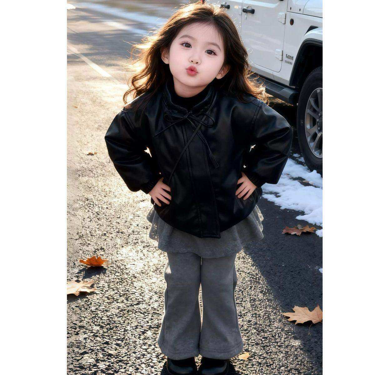 女童休闲套装秋冬款宝宝加绒加厚皮衣外套屁帘喇叭裤打底衫三件套,童装/婴儿装/亲子装,套装,淘宝优惠券,粉丝福利购,淘宝优惠卷