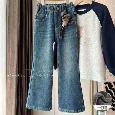 女童加厚四面弹一体绒牛仔裤