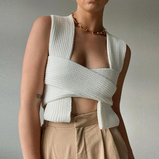 Knitted Sleeveless Crop Sweater 2021 Summer Autumn Sexy Fash