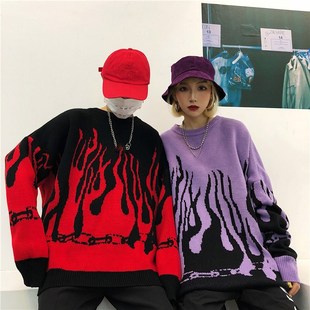 Knitting Batwing Sweater Sleeve Winter Harajuku Autumn Flame