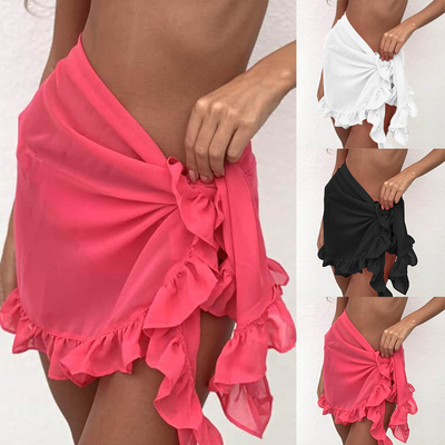 Swimwear Cover Ups Women Solid Skirt Ruffled Lace-Up Beach D