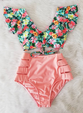 Sexy Bikinis 2021 New Double Shoulder Ruffle Bikini Set High