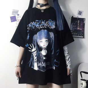 Loose Goth Tee Punk Summer Women Aesthetic Female shirt