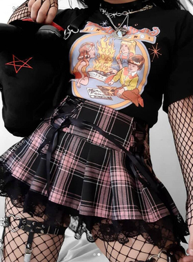 Y2K skirts womens Stripe black pink Pleated Skirts Tank Cute