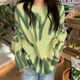 Green Print Knitted Striped Women Winter Ove Sweater Elegant