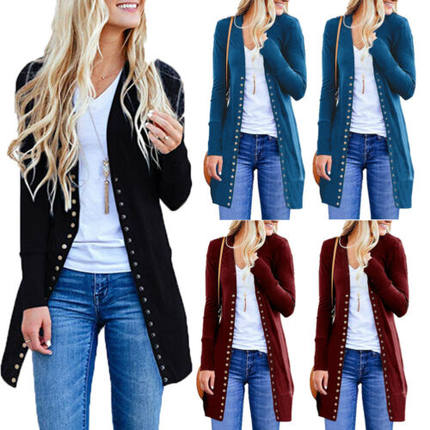 Women Sweater Long Sleeve Button Knit Cardigan Tops Casual L