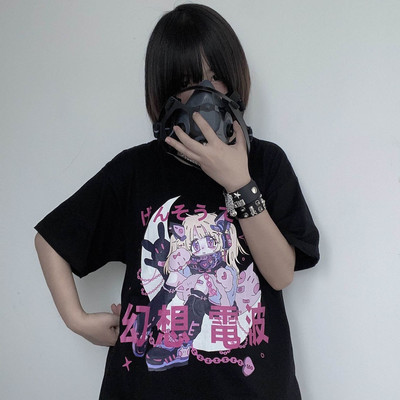 T-shirts Women Anime Print grunge Loose Steampunk Tee Gothic