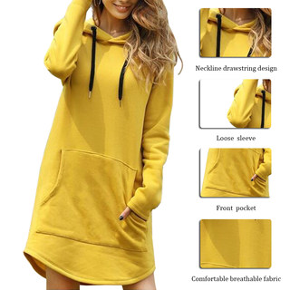 New Hoodie Women Dress Casual Hooded Pocket Long Sleeve Pull