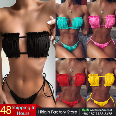 Hirigin Sexy Straples Ruffles Bandage Women Bikini Set Pure